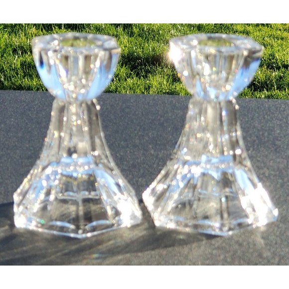 Mikasa Crystal Metro Flair Candlestick Holders set of 2 hexagon shape 3.5" - Picture 3 of 9